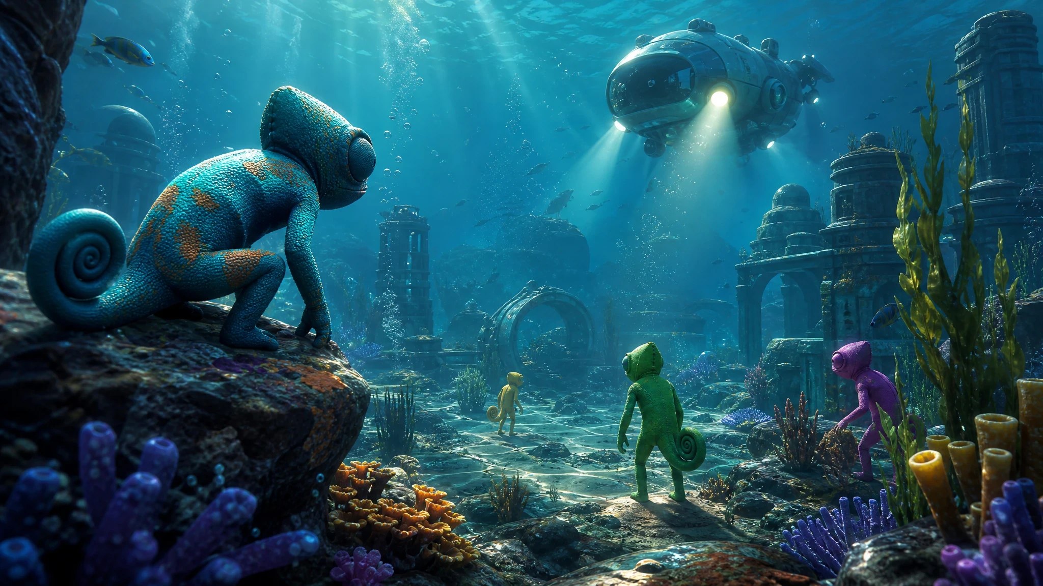 MECCHA CHAMELEON Deep Sea map — underwater reef with coral and sea life